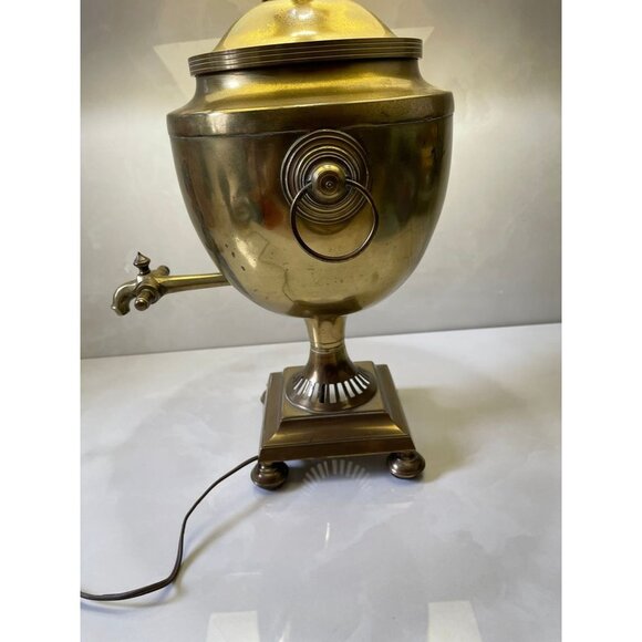 Vintage Antique Early 20th Century Russian Brass Samovar Lamp Decor Lamp Shade - Picture 4 of 12